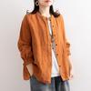 Women's Retro Cotton-Linen Shirt: Loose Round Neck, Casual Jacket, Long Sleeves - Perfect for Spring or Autumn.