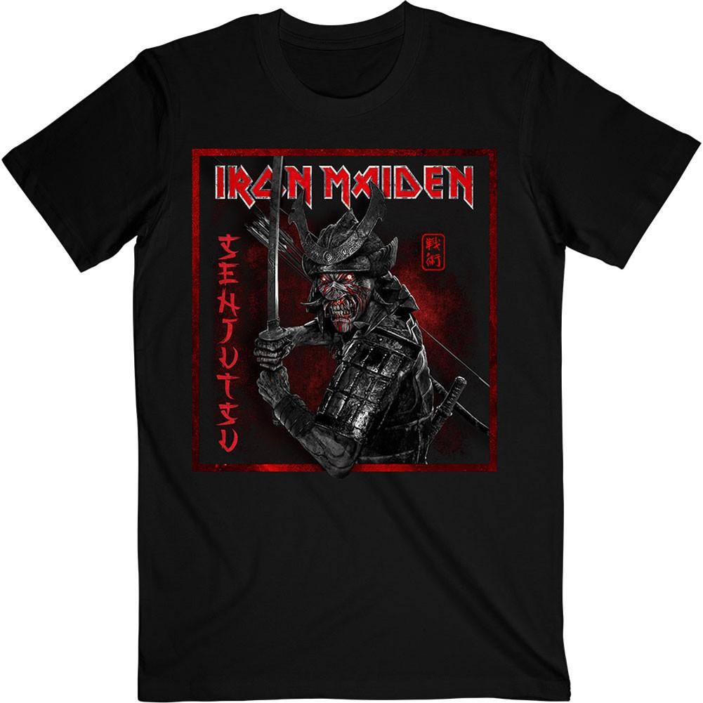 Мужская футболка Iron Maiden Senjutsu Cover с потертостями, красная, приталенная, размер L, черная