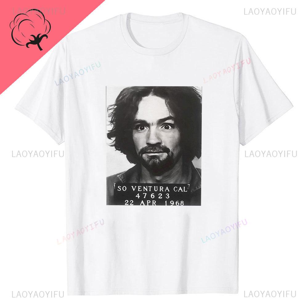 Новые Шорты с коротким рукавом Чарльза Мэнсона Эстетика Харадзюку Уличная одежда Повседневный Уникальный Модный Вентилируемый Мужской Летний Футболка с принтом Топы