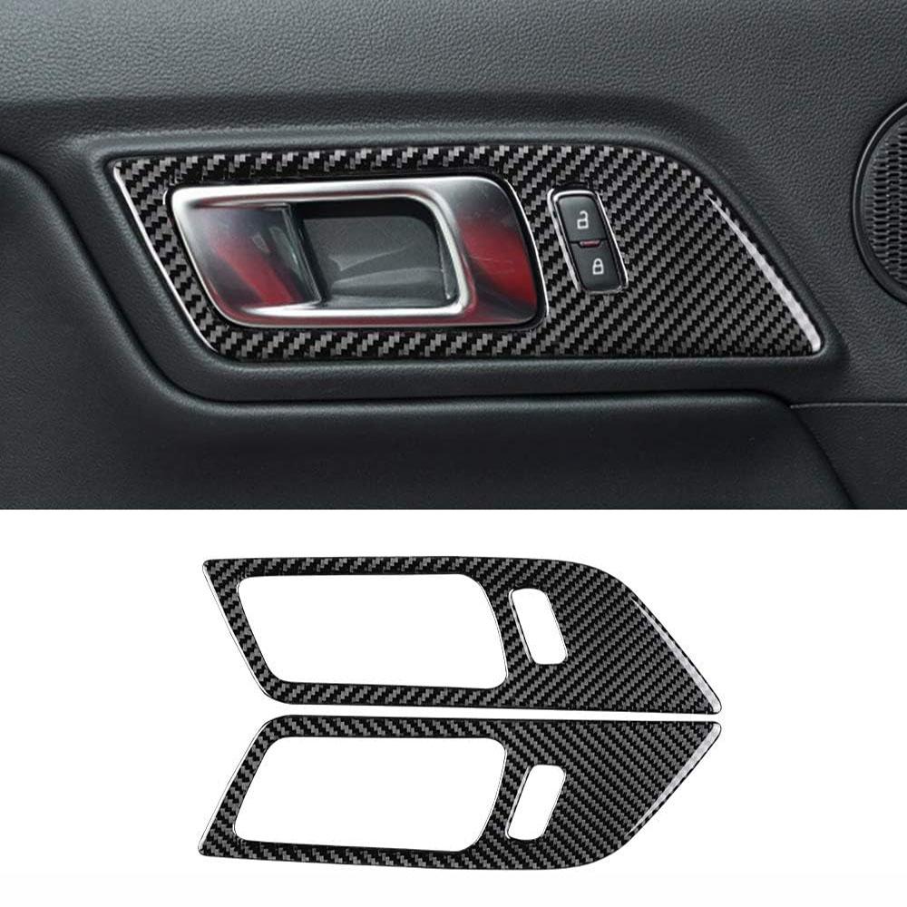 2x Carbon Fiber Front Interior Door Handle Trim Cover For Ford Mustang 2015-2022