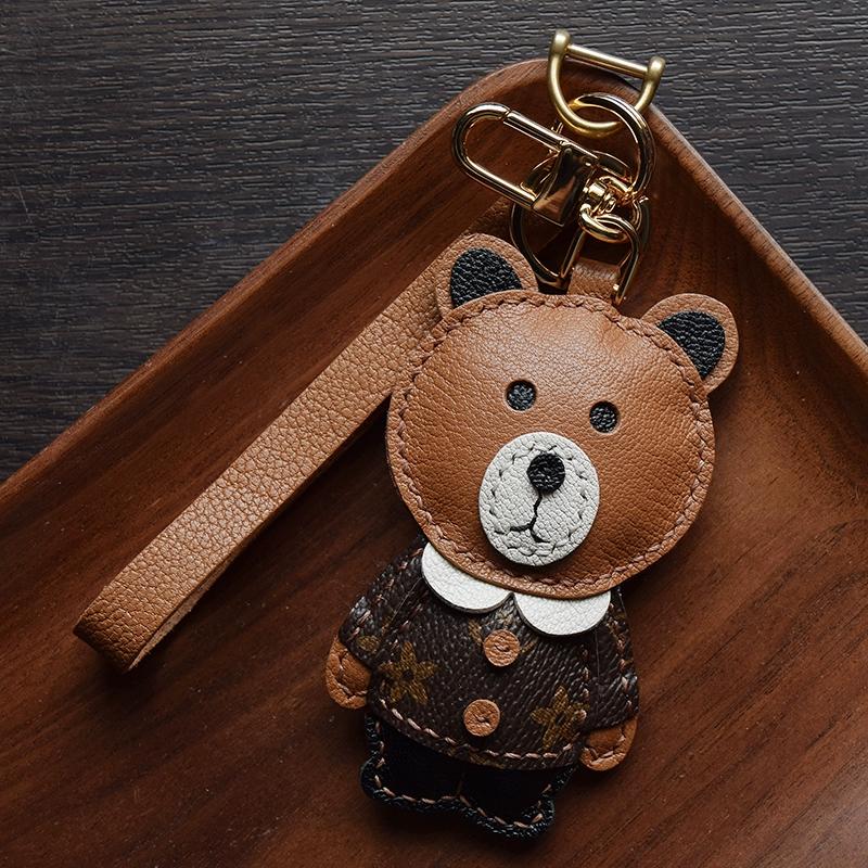 Коричневый медведь ручной работы кожаная сумка для ключей от машины подвеска простой подарок на день рождения милый подходящий женский брелок