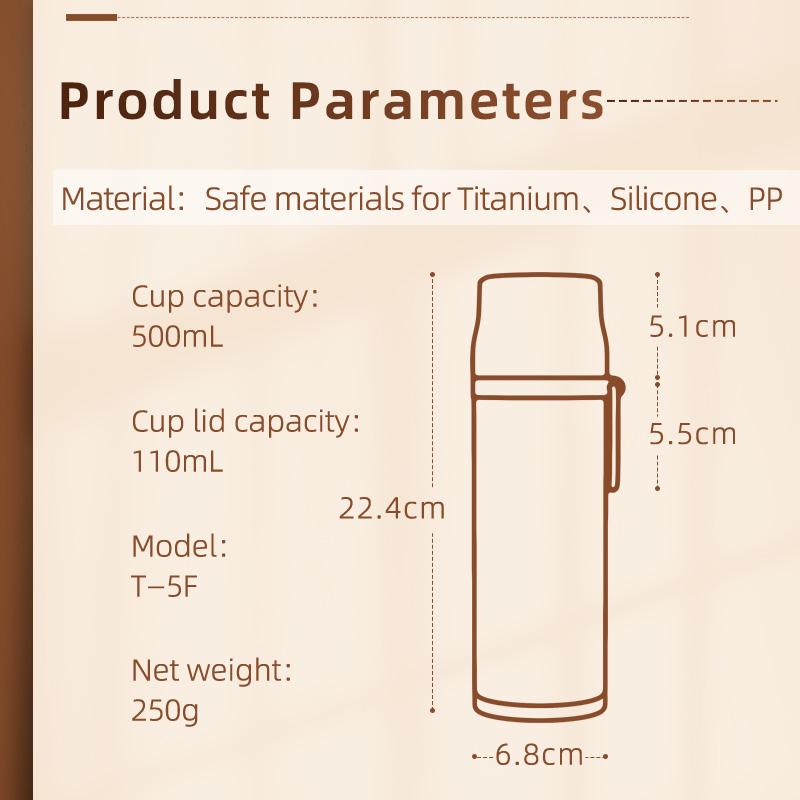 KAMJOVE Titanium Water Bottle Lightweight Food Grade Warm-keeping Kettle Cup Mug Outdoor Sports Camping Cycling Travel 500ml 24h