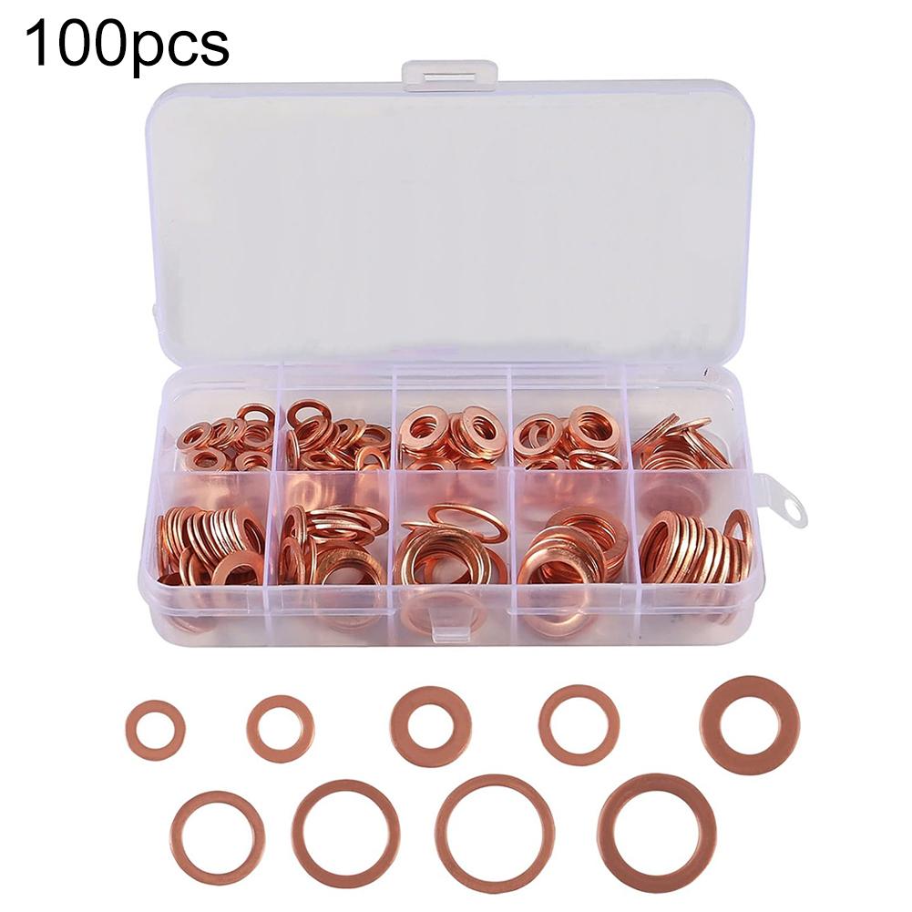 50/100/120 PCS Copper Washer Gasket Nut And Bolt Set Sealing Solid Gasket Washer Flat Ring Seal Assortment Kit For Sump P-lugs