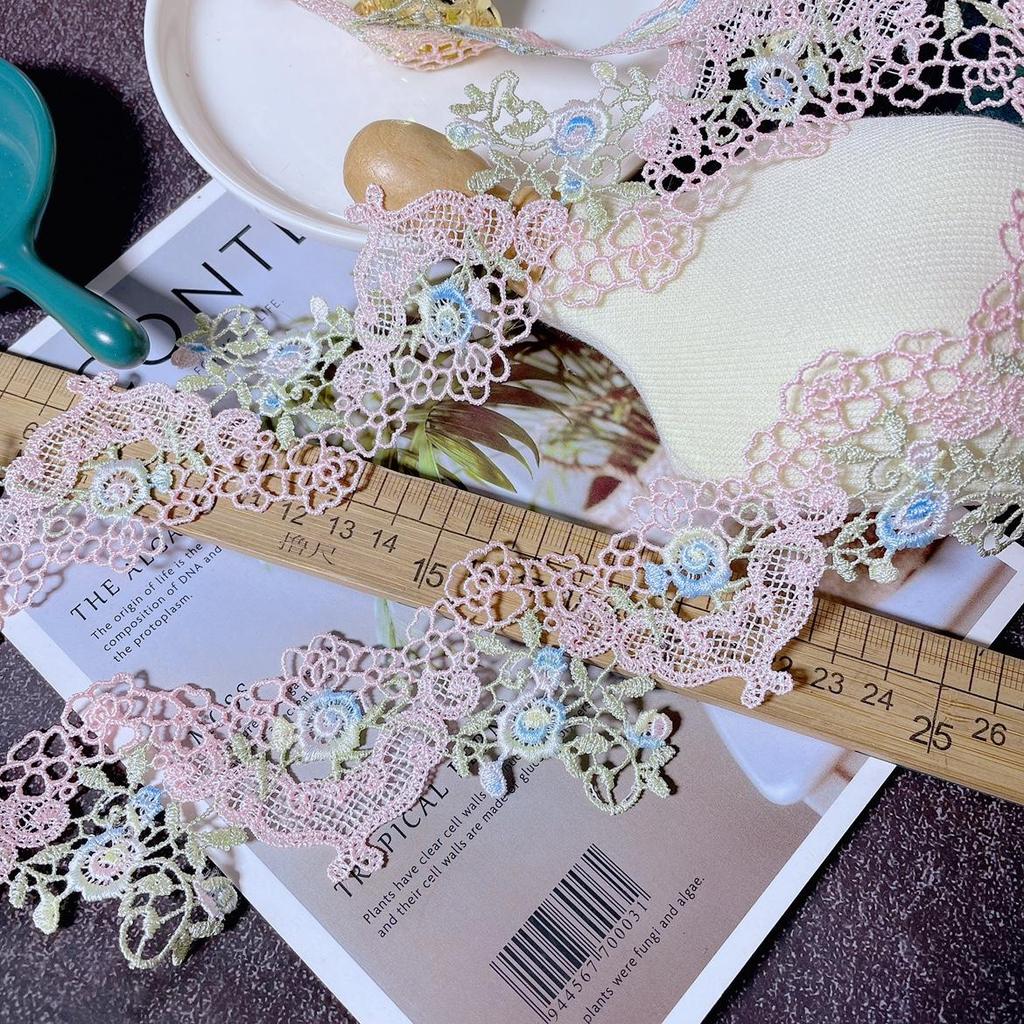 1 ярд розовая кружевная ткань с цветочной вышивкой, сделай сам, швейные материалы для одежды шириной 6,5 см