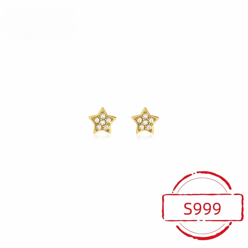 Hot Sale 999 Sterling Silver Exquisite Zircon Star Mini Stud Earrings For Women Charm Party Fashion Fine Jewelry Gifts