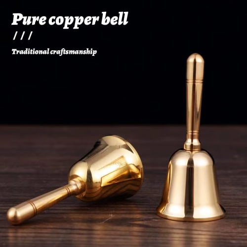 Brass Hand Bell, Dinner Bell, Hand-Wave Bell, Table Bell, Call Bell, Restaurant Bell, Shop Bell, Raffle, Festival Supplies (15cm Tall)