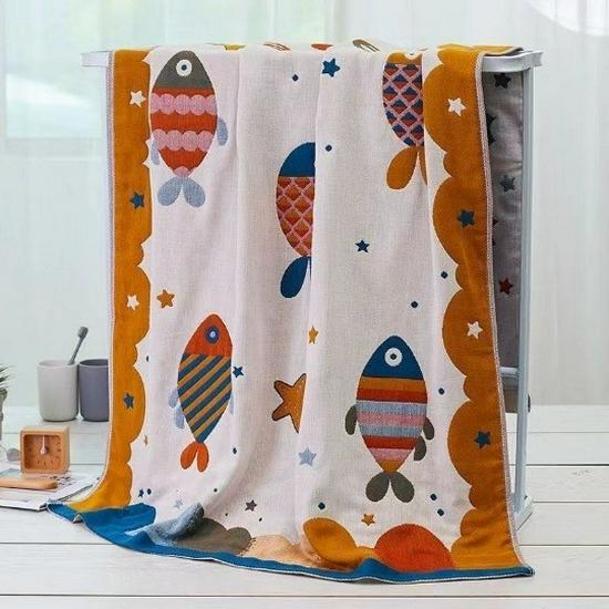 Extra Large Cotton Gauze Cartoon Bath Towel - Soft, Quick-Drying for Adults & Kids