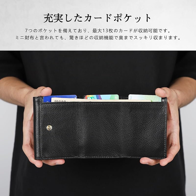 [imeetu] Mini Wallet Trifold Wallet Ladies Men's Lightweight Genuine Leather Thin Travel Wallet Compact Card Case Coin Purse Multiple Storage