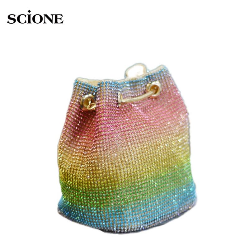 SCIONE Сумка через плечо, женская сумка-цепочка, женская сумка-ведро из цветной сетки с бриллиантами