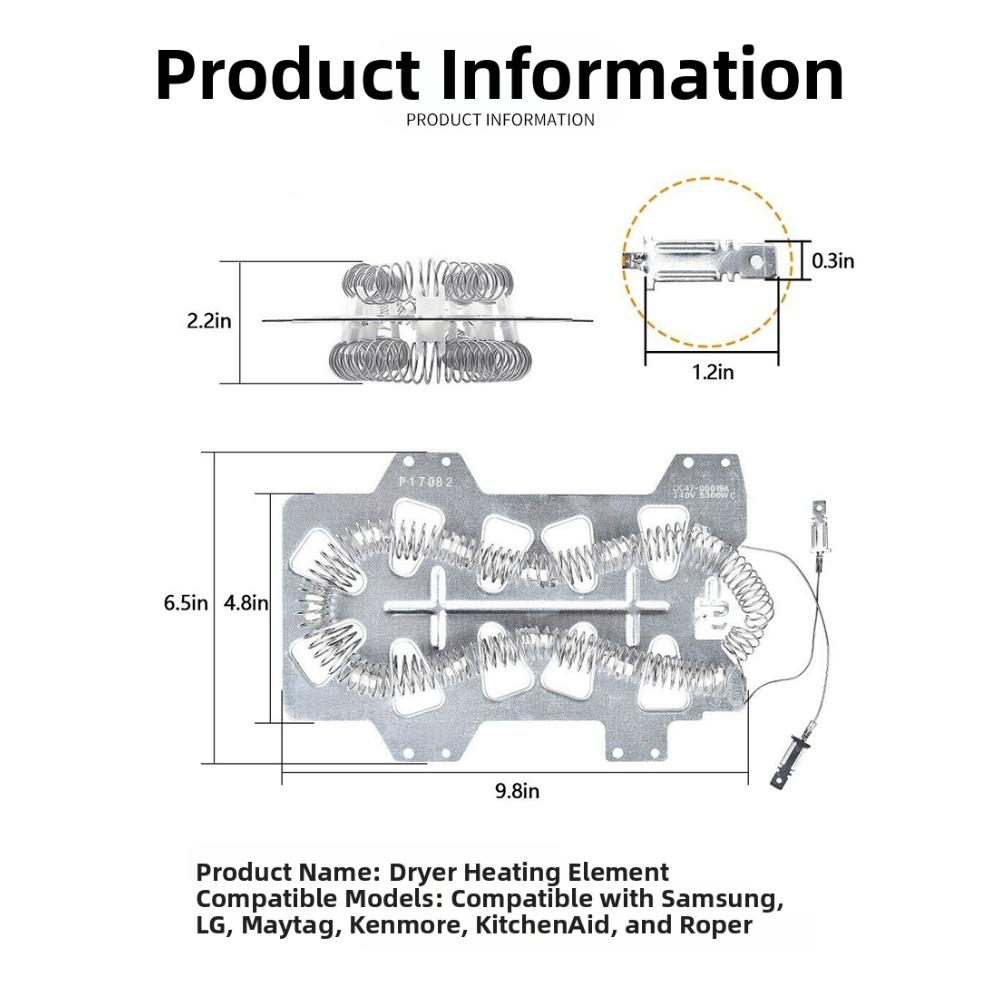 Комплект для замены нагревательного элемента сушилки Samsung DC47 00019A, включая термостат и термопредохранитель для надежного ремонта сушилки