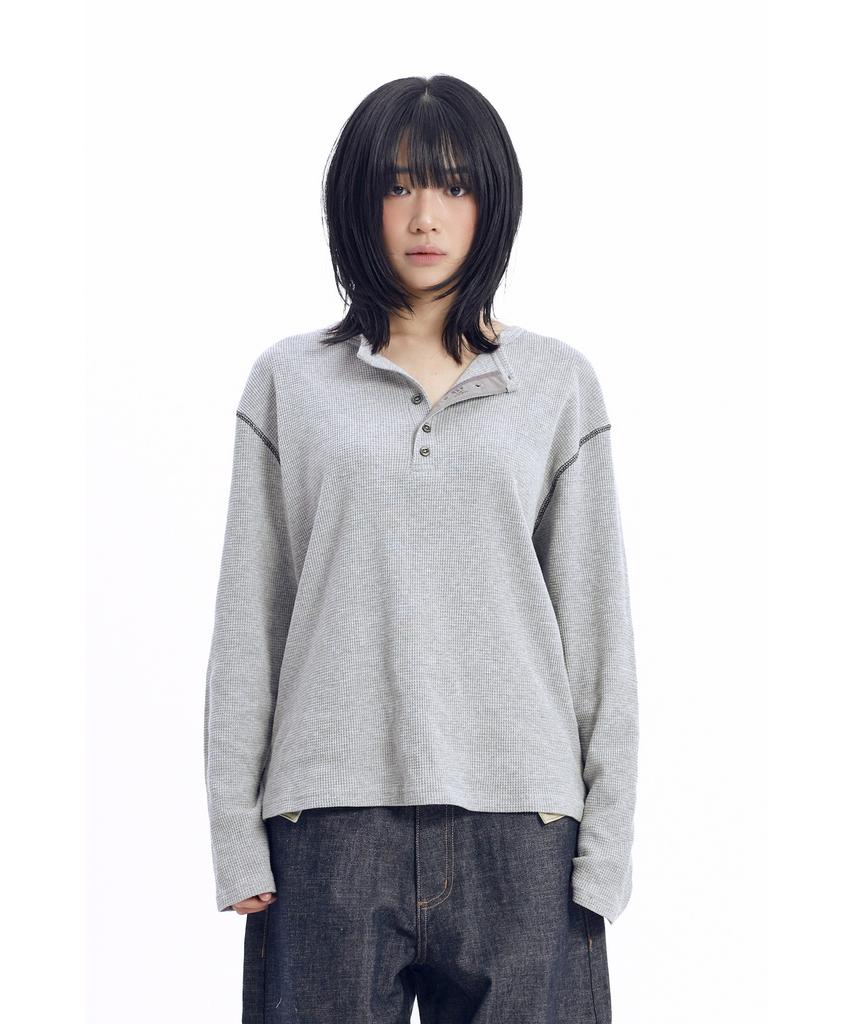 AAKAM Henry Neck Waffle Long Sleeve (Gray)