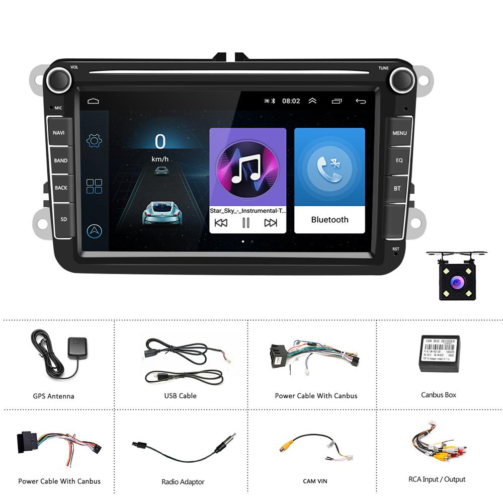 Hikity 8-дюймовый авторадио для VW Golf Passat Polo Seat Android Радиоплеер Double Din Автомобильный Hi-Fi Радио MP5-плеер GPS-навигация WIFI Bluetooth FM USB