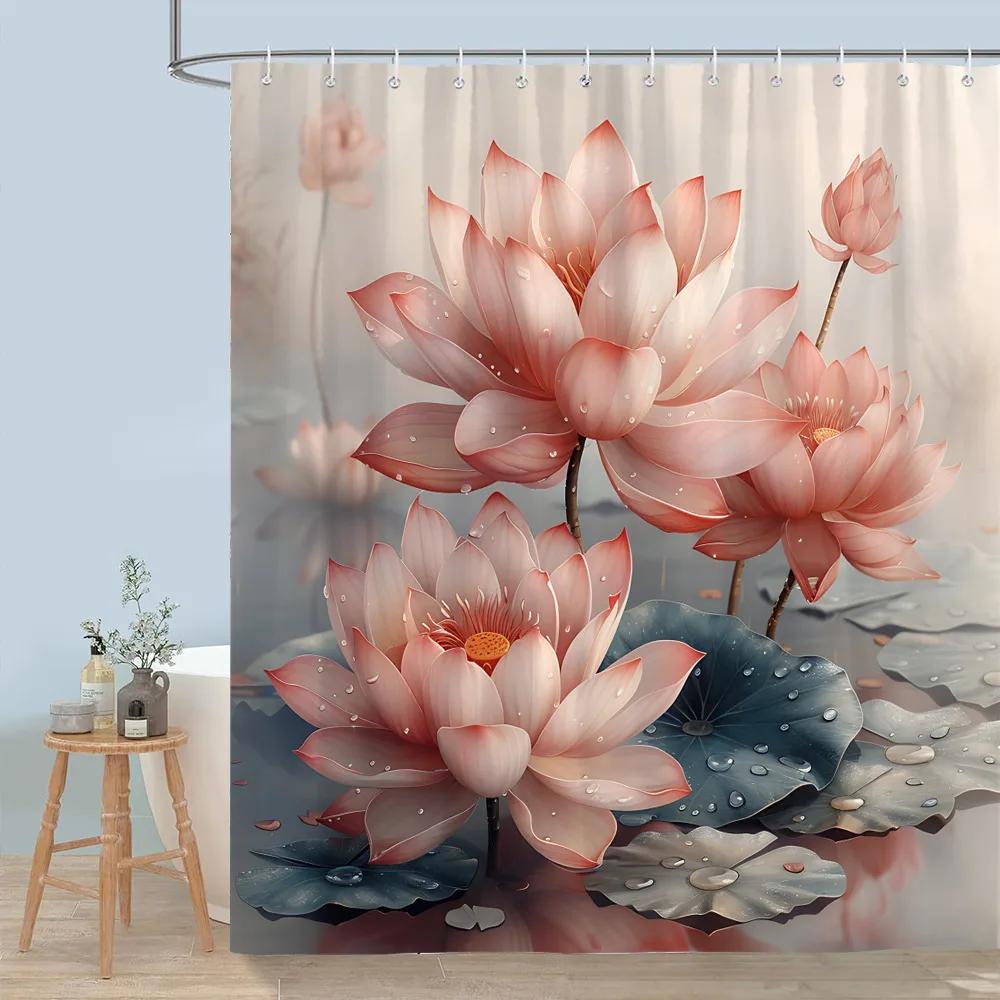 Красивая Цветочная Шторка для Душа Цветущий Цветок Бабочка Лотос Полиэстеровая Ткань Домашние Шторки для Душа Декор для Ванной Комнаты С Крючками
