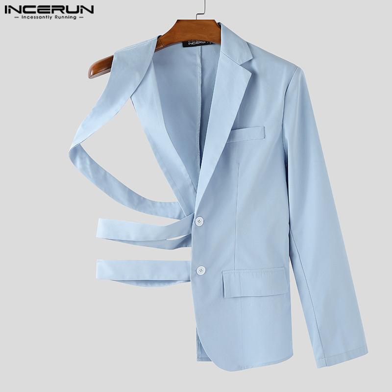 INCERUN Мужской блейзер на одно плечо с длинным рукавом, на пуговицах, с вырезами, на бандажной завязке, с неровным подолом