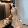 Платье с длинными рукавами и воротником костюма, женское весенне-осеннее дизайнерское ветровка в корейском стиле, короткая юбка, женская юбка трапециевидной формы