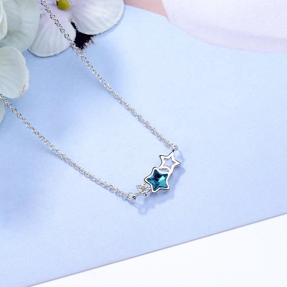 ANENJERY Ожерелье из сладкого синего искусственного кристалла со звездой и кубическим цирконом для женщин, цепочка на ключицу S-N78
