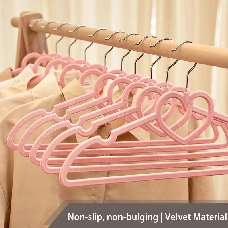 10Pcs Heart Velvet Hanger,Closet Storage Organizer Rack for Dress,Ultra Slim Save Space Non-slip Clothes Hangers,Wholesale