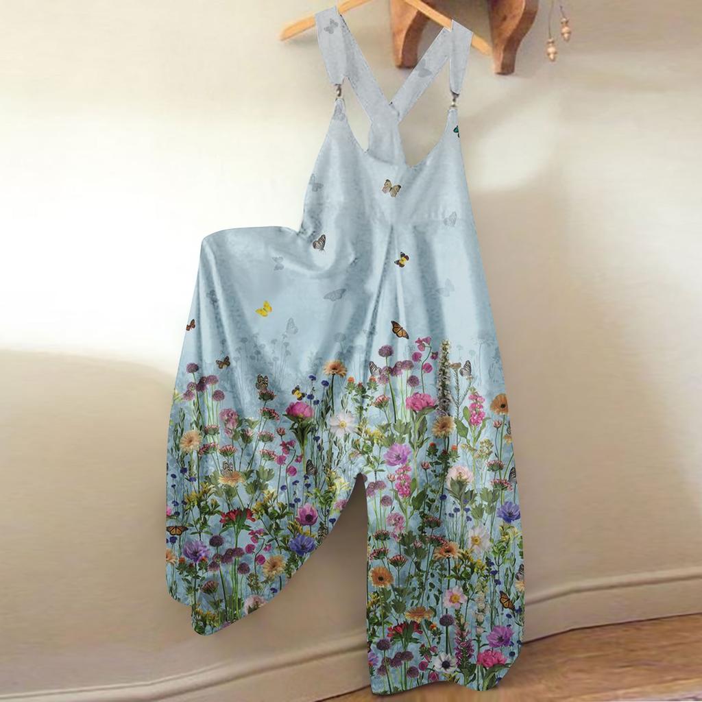 Женский модный летний милый свободный повседневный комбинезон с принтом в стиле ретро и ремешками