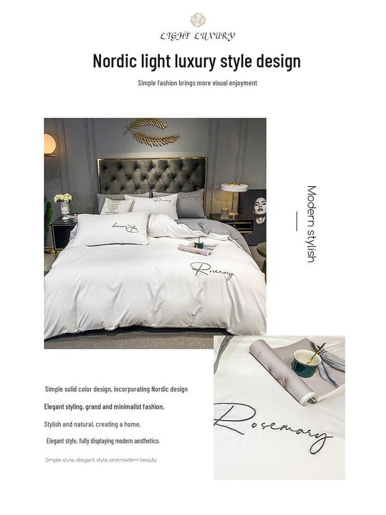 Solid Color Washed Cotton Quilt Cover with Simple Embroidery