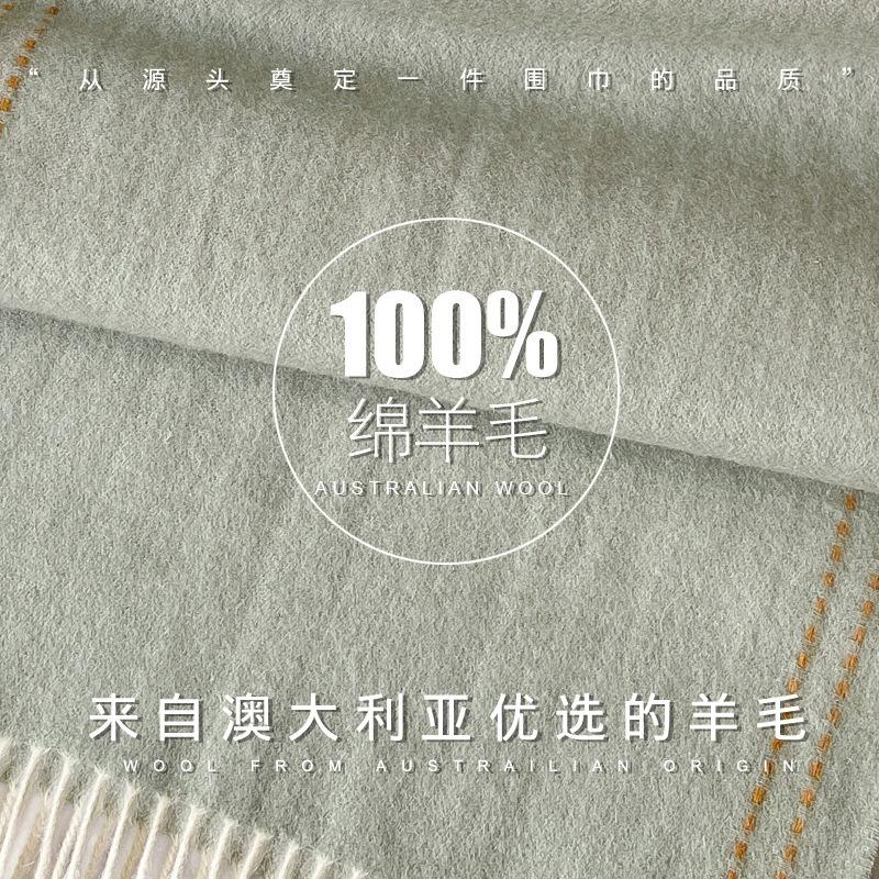 100 Wool Scarves Men's Winter Dark Blue Plaid Cashmere Scarf High-end Gift Boyfriend Dad Double-sided Shawl