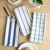 Kitchen Dish Towel Absorbent Quick Drying Tea Towel Blue Grid Striped Lint-Free Reusable Wipe Towel for Tableware Glassware Cookware
