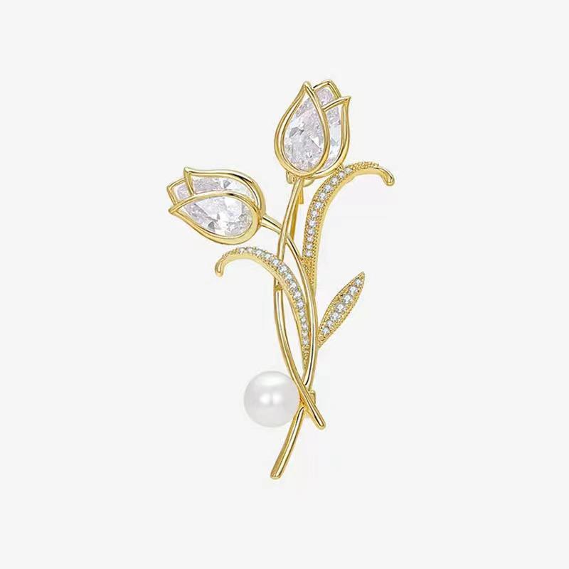 Высококачественная брошь-тюльпан с жемчугом - элегантная булавка для костюма с цветочным узором
