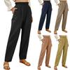 Women's Solid Color High Waist Cotton And Hemp Loose Pocket Leisure Time Trouser