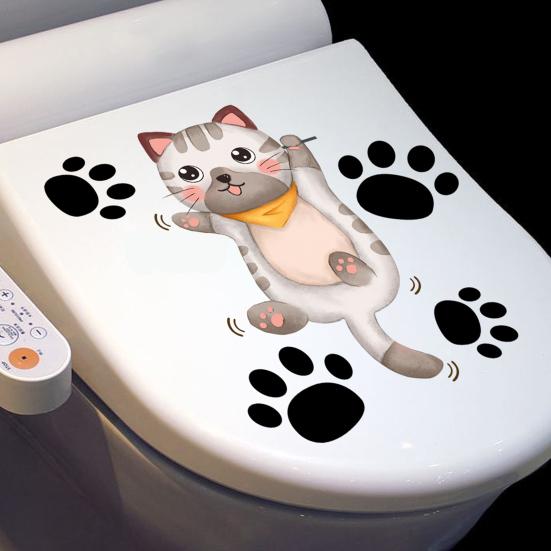 Наклейка на унитаз с мультяшным котом, съемная самоклеящаяся водонепроницаемая наклейка из ПВХ для гостиной, ванной комнаты, стены искусства, украшение для крышки унитаза с лапой котенка