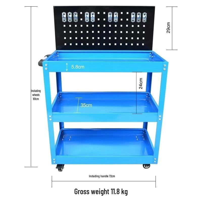 Трехуровневая усиленная тележка для инструментов для авторемонта, мастерской, домашнего хранения
