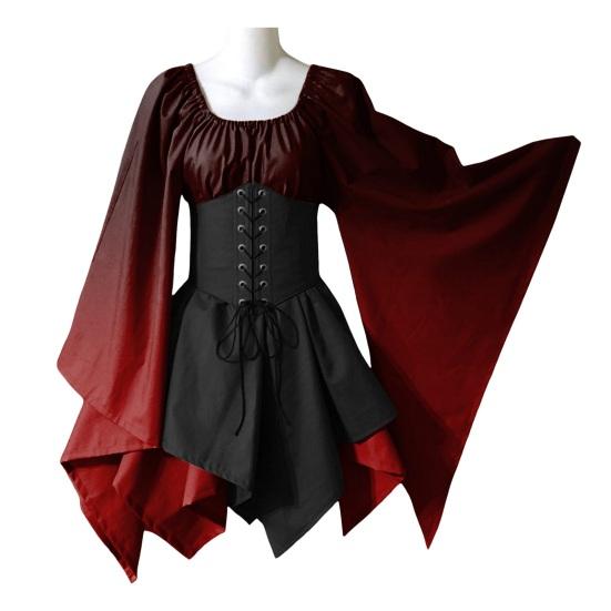 Женское платье для косплея на Хэллоуин с нерегулярным подолом на шнуровке, готический градиент, подходящее по цвету средневековое винтажное платье с рукавами «летучая мышь» для выступления, сценическое платье