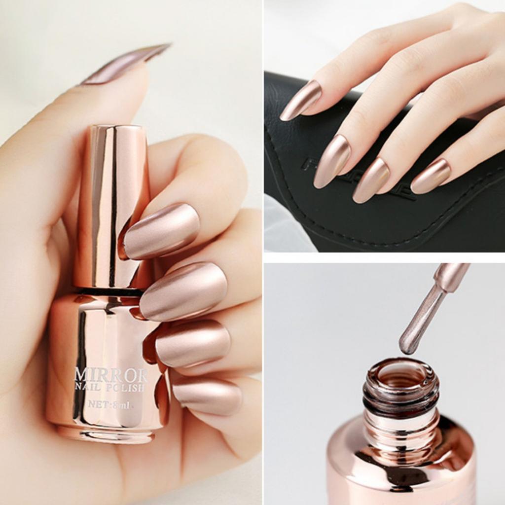 Зеркальный лак для ногтей с эффектом металлик, стойкий глянцевый лак для ногтей без запекания