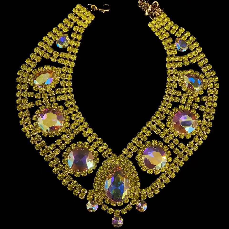 New Exaggerated Big Water Drop Necklace, European And American Trend Full Diamond Collarbone Chain Accessories, Jewelry