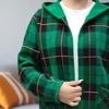 Women's Plaid Shacket Jacket Casual Wool Blend Long Sleeve Zip Up Hooded Jacket Fall Winter Warm Coat