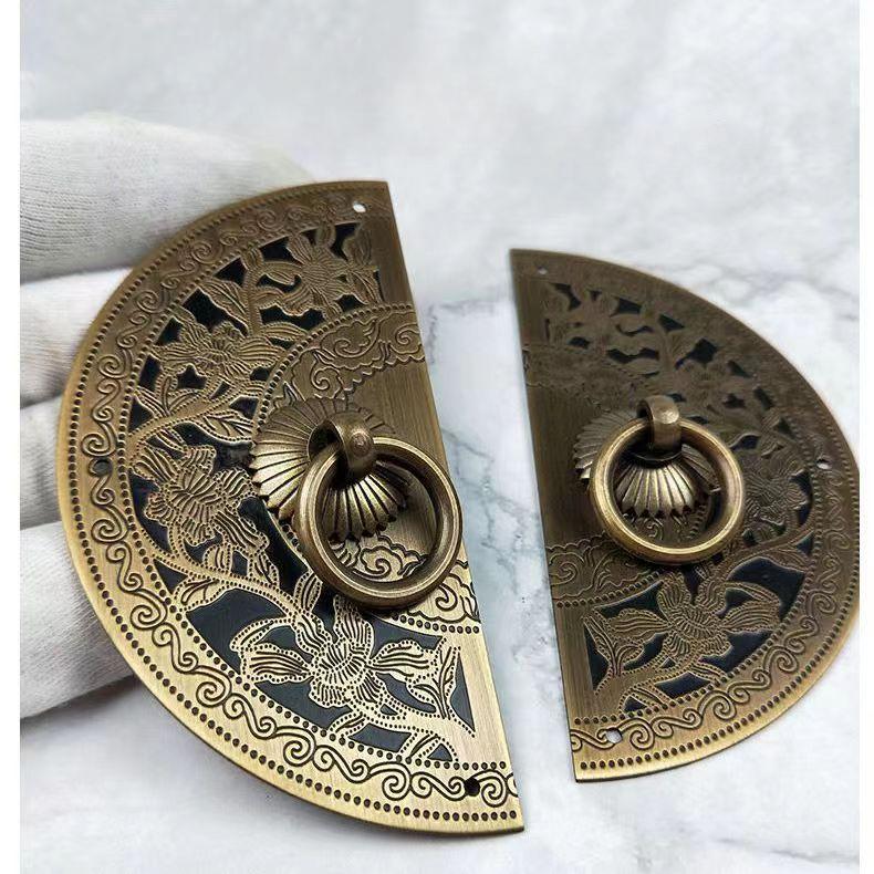 Chinese Antique Copper Cabinet Handle Shoees Wardrobe Door Brass Retro Furniture Knob Engraved Round Handles Door Decoration