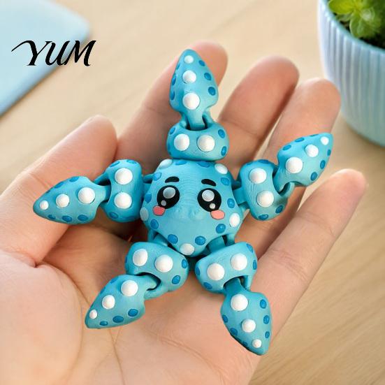 Flexible Joint Starfish Figure 3D Printed Articulated Figure, Cartoon Fidget Sea Animal Pendant Toy, Ornament for Desktop Decor, Schoolbag Accessory