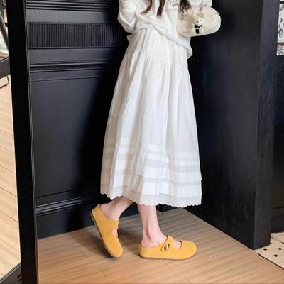 Внутреннее увеличение~ кожаные маленькие золотые бобы увеличение роста полушлепанцы женская обувь толстоподошвенные шлепанцы сандалии