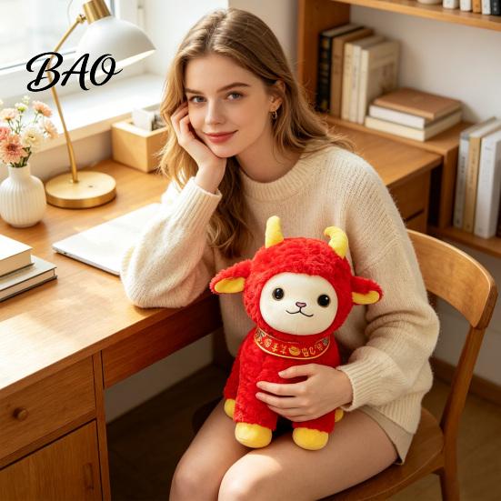 Chinese Fu Character Ornament Zodiac Sheep Plush Mascot, 2027 Lunar New Year Red Stuffed Comfortable Polyester Fiber Toy Toy, Festive Decor