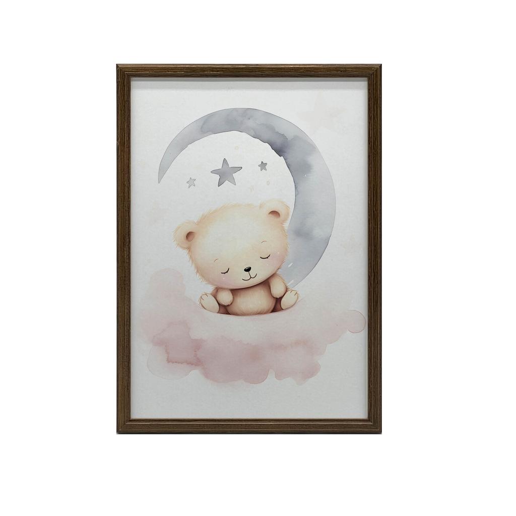 Śpiący Miś Na Różowej Chmurce Śpiący Miś Na Różowej Chmurce, 50X70 Cm, Bez Ramy, Płótno Premium Na Blejtramie