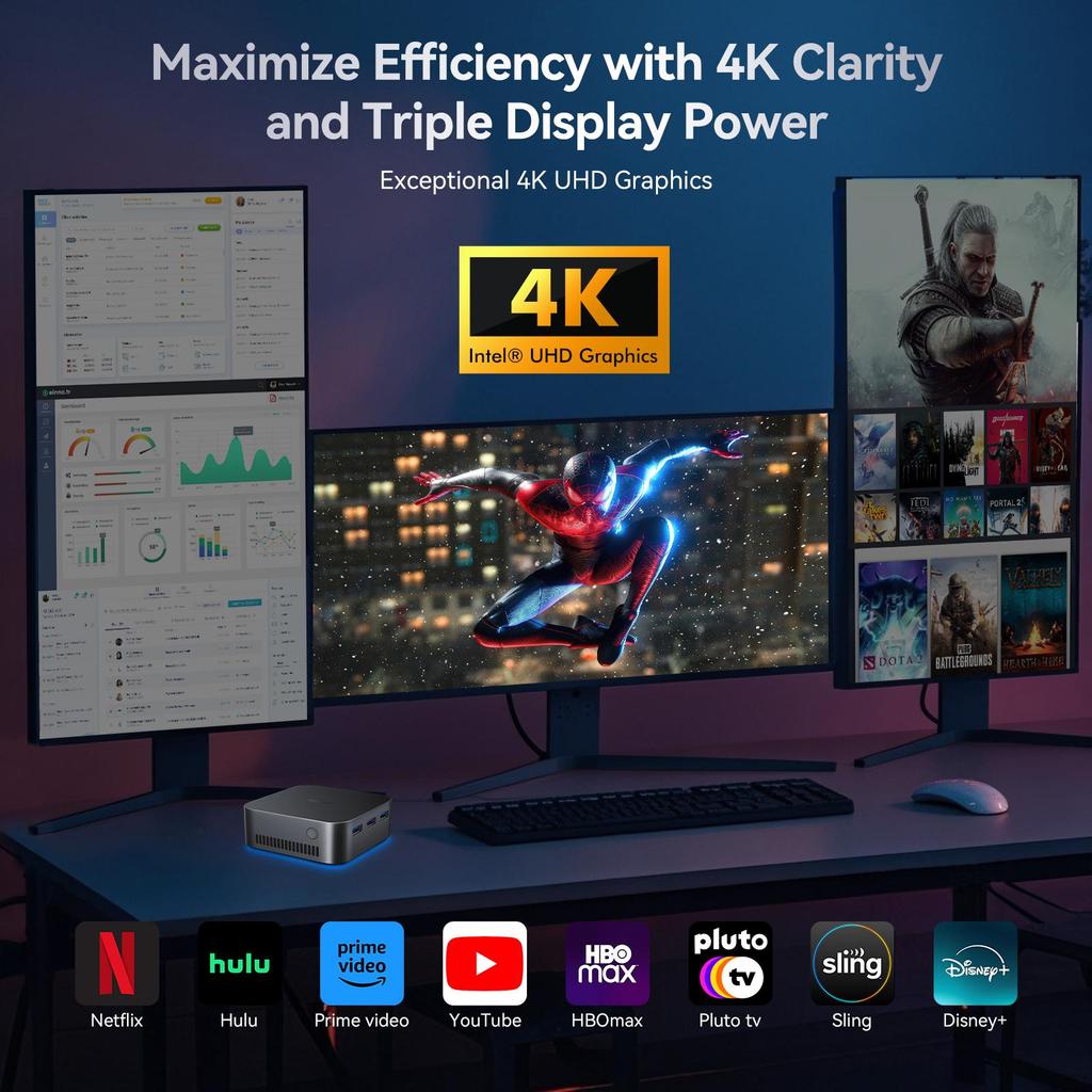 Мини-ПК Huidun H20 Intel 12th N97 16 ГБ LPDDR5 512 ГБ M.2 SSD Windows 11 Pro Dual LAN 3 HDMI 4K UHD