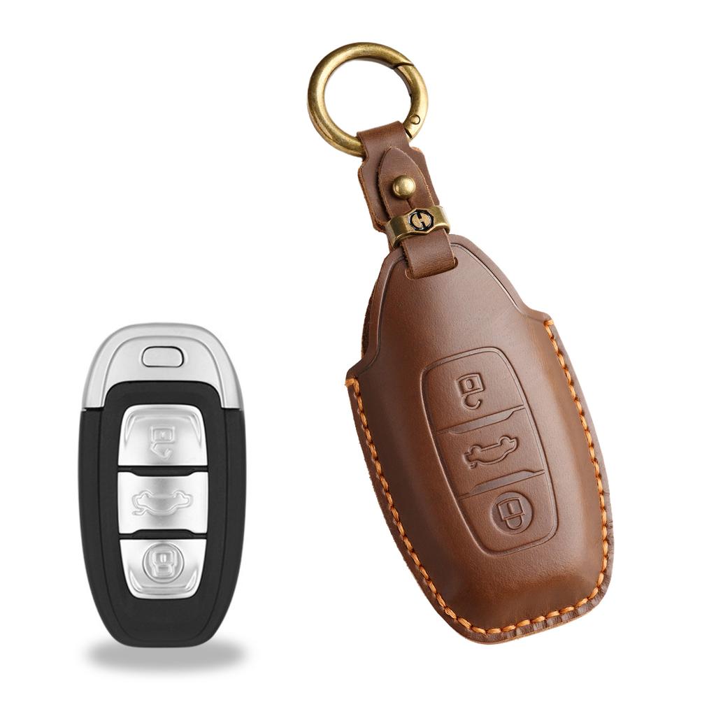 The retro key cover is suitable for Hongqi h5 h7 old car handmade leather key protection case ring.