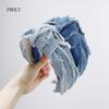 PROLY Новая Мода Женская Повязка на Голову Широкая Джинсовая Повязка на Голову Винтажная Необработанный Край Головной Убор Взрослый Узел Посередине Аксессуары для Волос