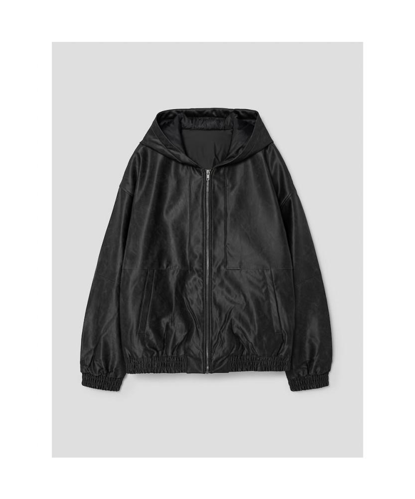 8seconds Утепленная куртка-бомбер с капюшоном из искусственной кожи, цвет: пепельный