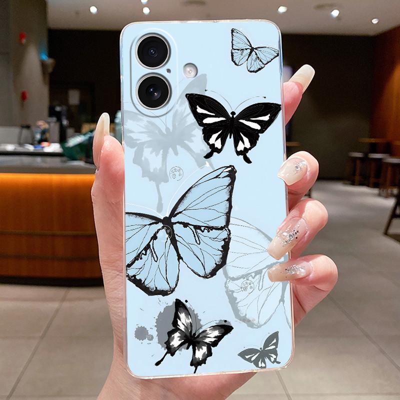 Phone Case For iPhone 17 Flower Butterfly Thin Case For iPhone 17 Pro Max Transparent Soft Silicone TPU Cover For iPhone 17 Air