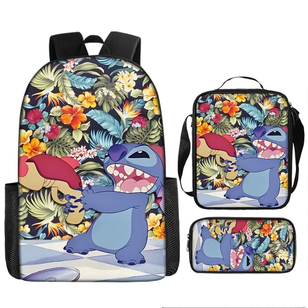 Stitch Kids Backpack Set 3-Piece Student School Bag Lunch Box Pencil Case Digital Print Gift Set for Children