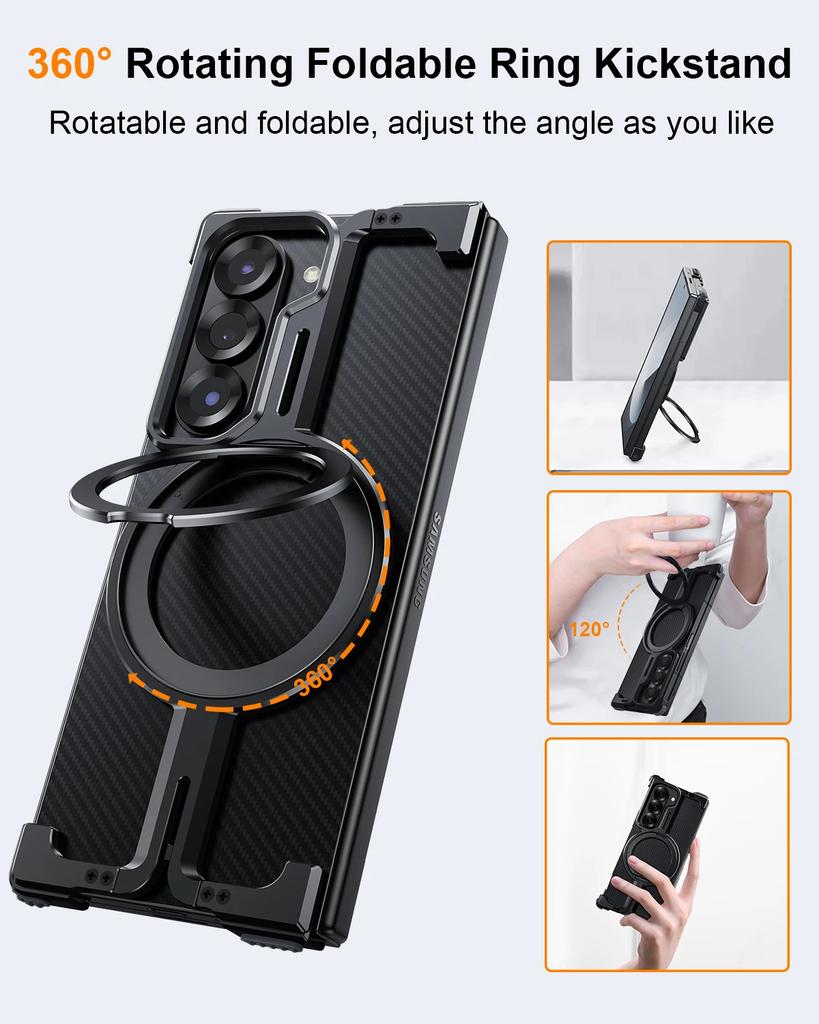 Oatsbasf Чехол для Samsung Galaxy Z Fold 6 5 Магнитный Чехол для Телефона с Подставкой Magsafe Тонкий Ударопрочный Металлический Чехол-Крышка для Телефона