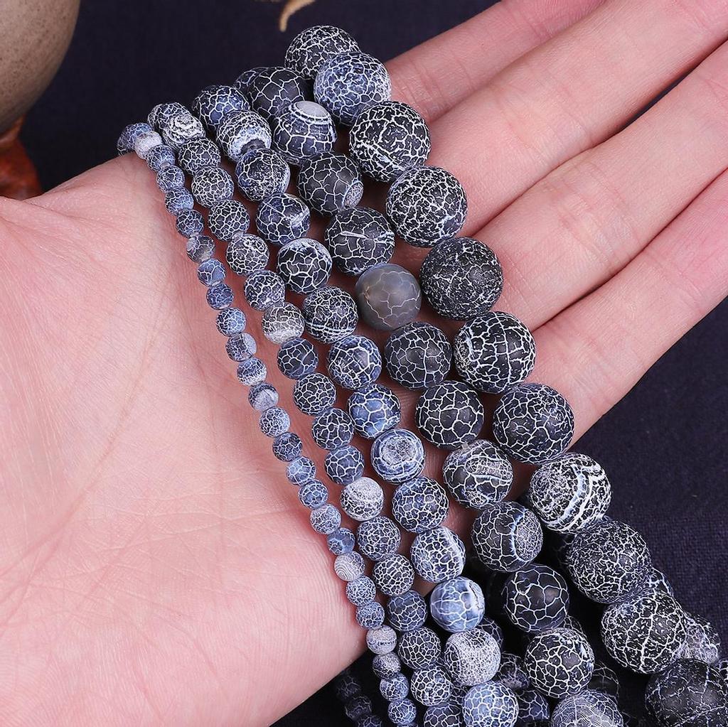 Natural Stone Black Weathered Agates Round Beads for Jewelry Making 15'' Strand