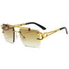 Stylish Frameless Leopard Square Sunglasses: Trendy Double-Beam Design for Men & Women