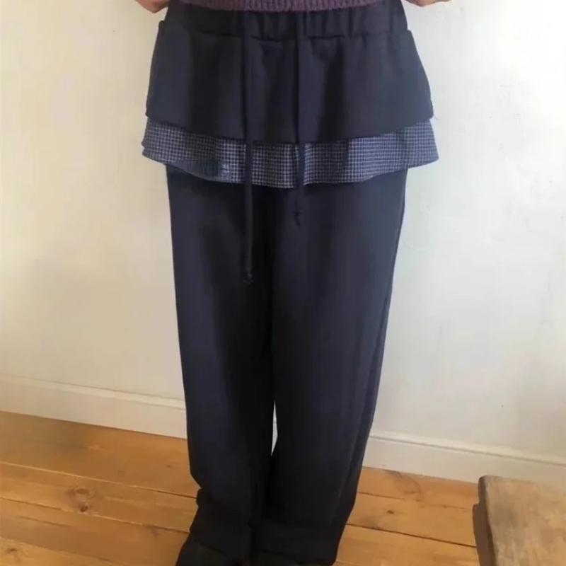 Европейские и американские женские осенне-зимние милые маленькие сетчатые пэчворк-юбки с листьями лотоса повседневные брюки с эластичной талией