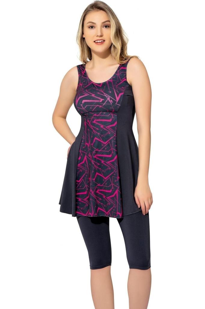 Женский стильный купальник большого размера с рисунком, колготки, платье, купальник 6515, черный с рисунком, большие размеры