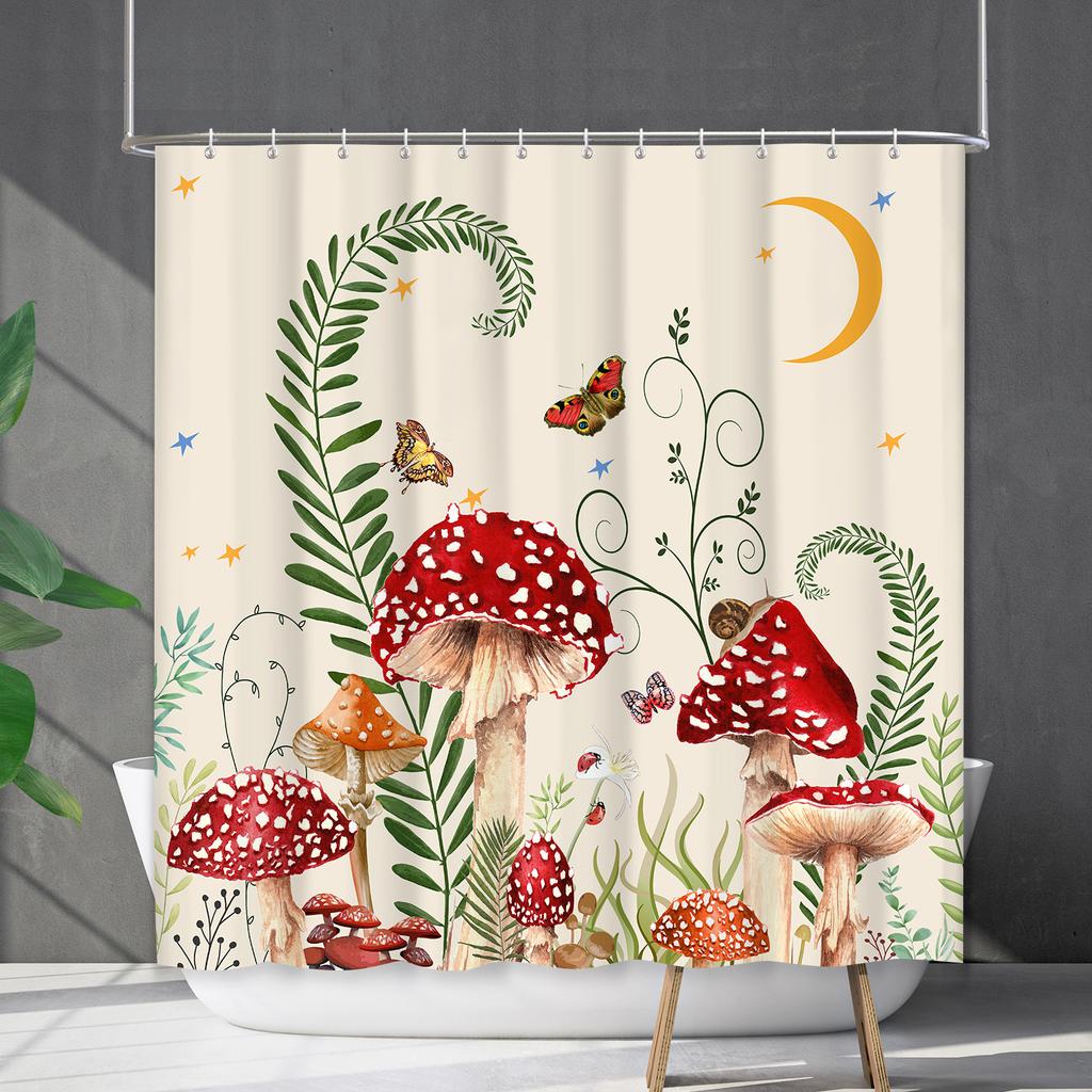 Водонепроницаемая штора для ванной, цифровая печать, растение, гриб, занавеска для душа, без пробивки, перегородка для туалета, ткань для душа